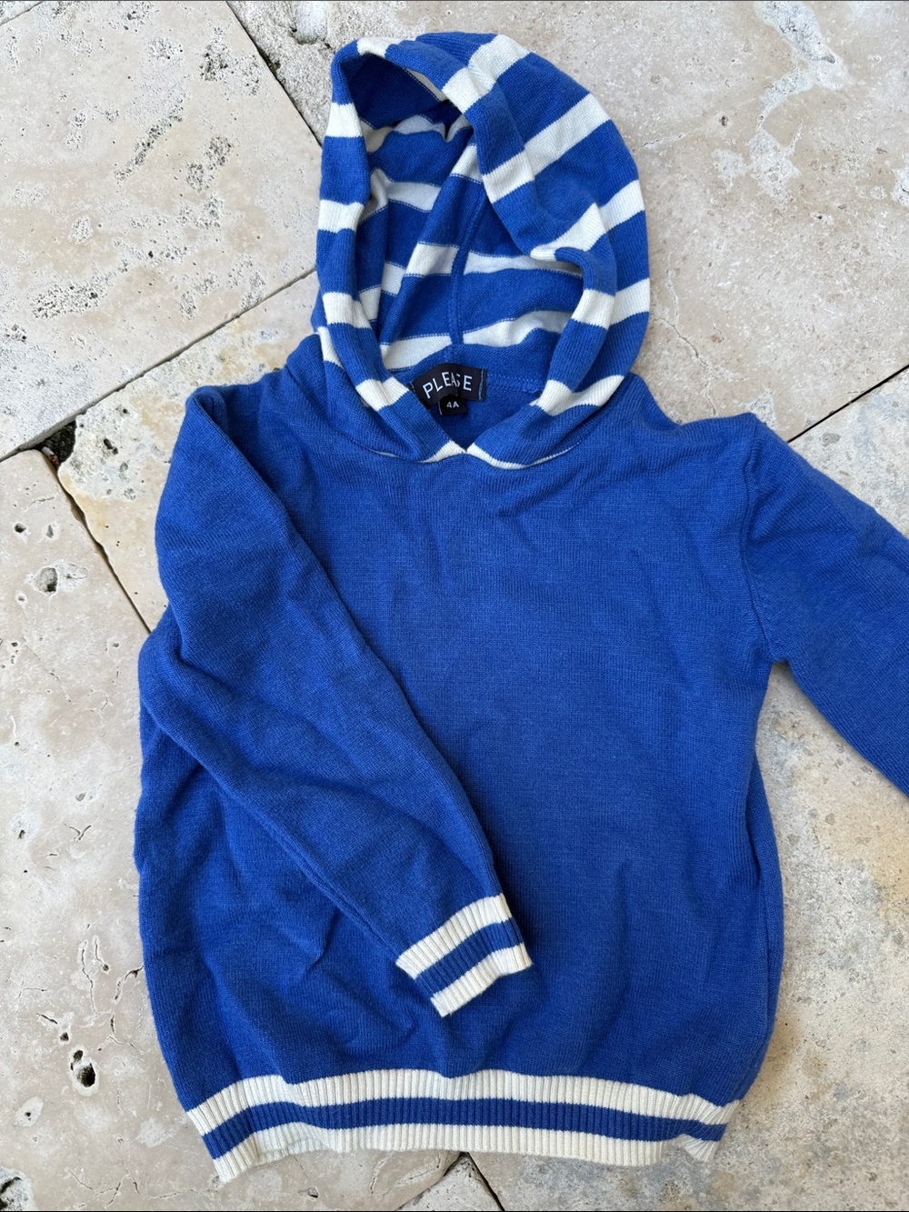 PLEASE Kids Blue Hooded Sweater with White Striped Hood